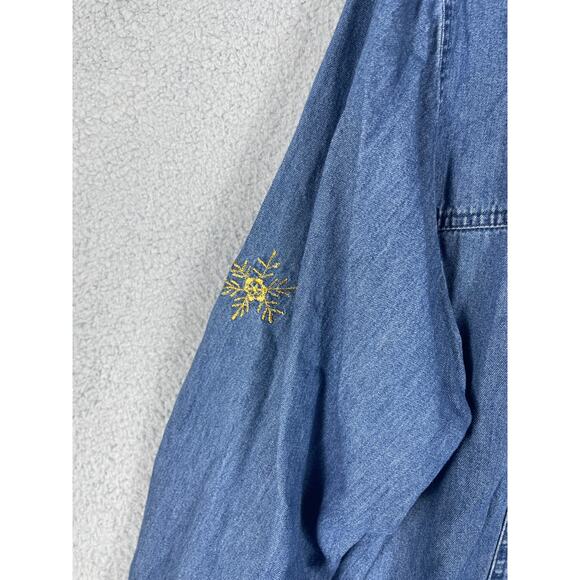 Club Z Denim Women's Christmas Denim Button Up Embroidered Stocking Size 2X - Picture 12 of 12